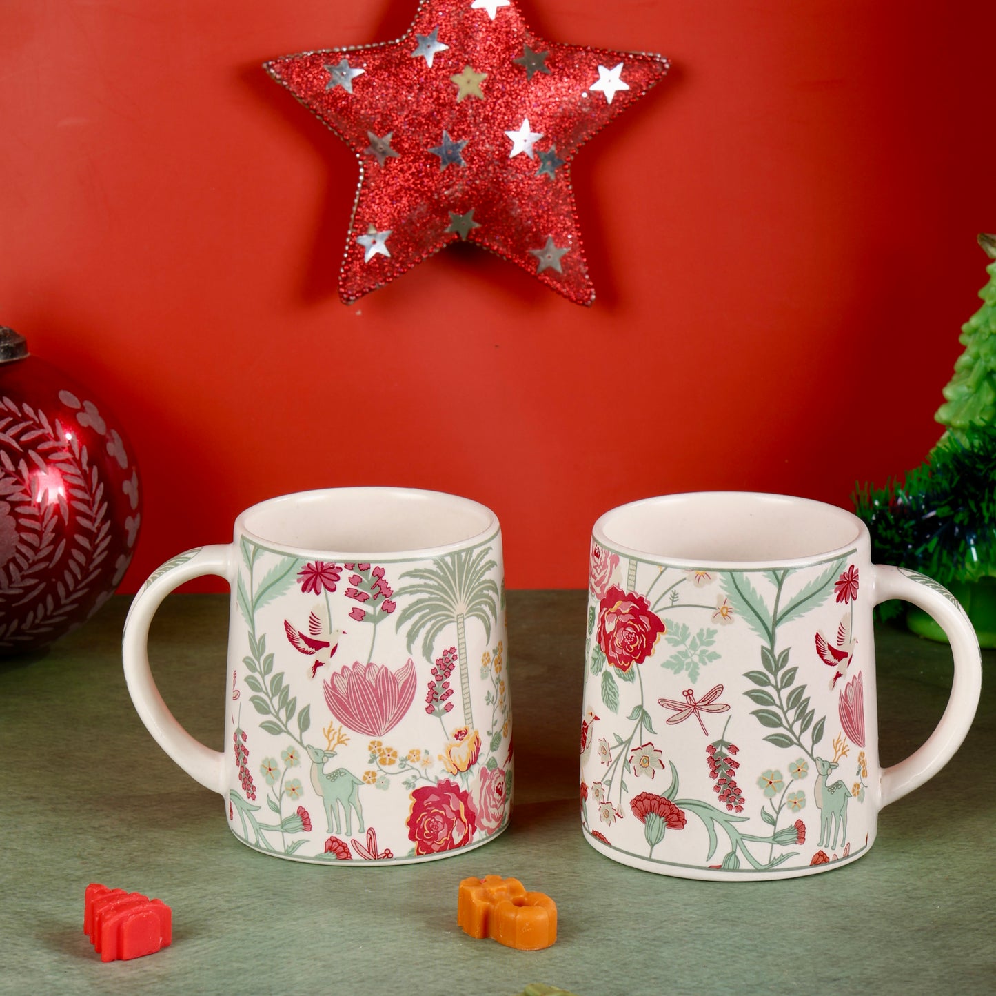 Forest Foliage Printed Stoneware Mug - Set of 2