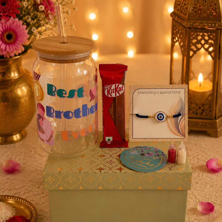 Rakhi Sipper Hamper with UV DTF Glass Sipper
