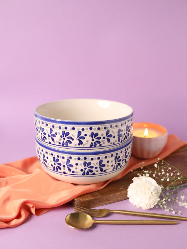 Delicate Blue Handpainted Serving Bowl Large