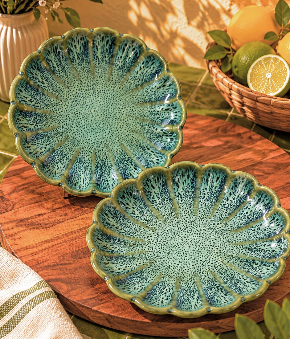 Hira Green Studio Pottery Scalloped Plate or Trinket Dish