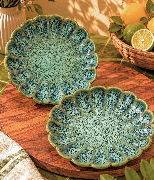 Hira Green Studio Pottery Scalloped Plate or Trinket Dish