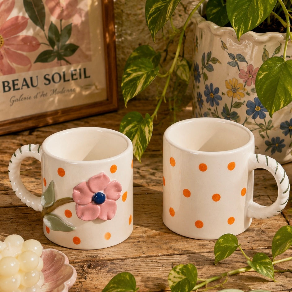 Bougainvillea Polka Flower Mug - Set of 2