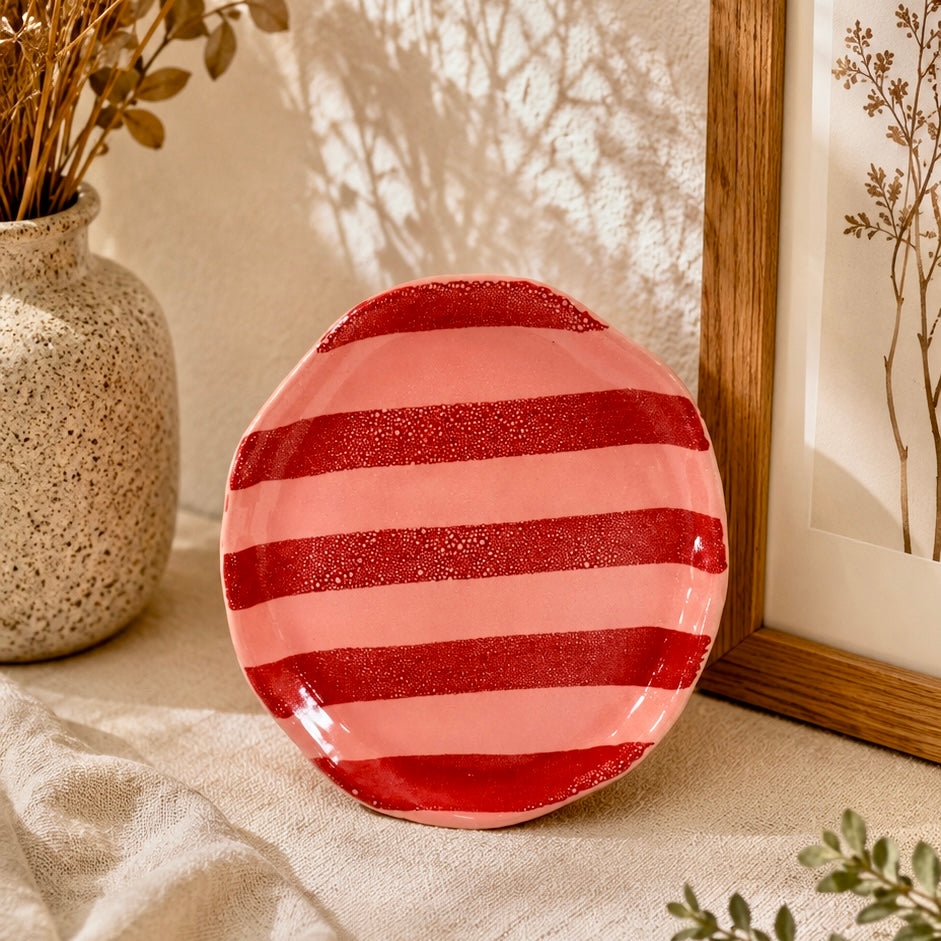 Pink and Red Zen Stripe Snack Plate - Pack of one