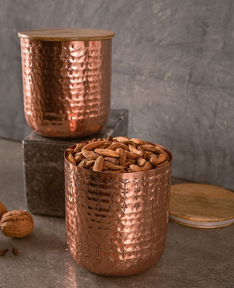 Rose Gold Brass Embossed Airtight Jar