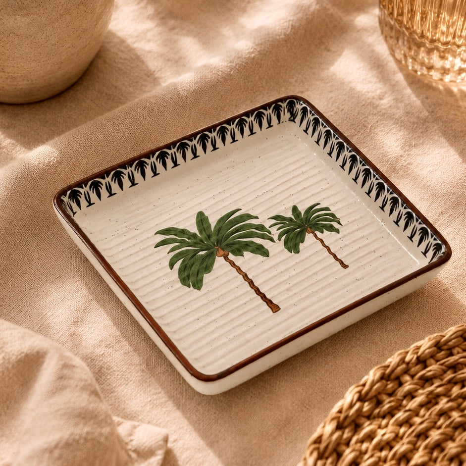 Serene Palm Printed Square Plates and Platters