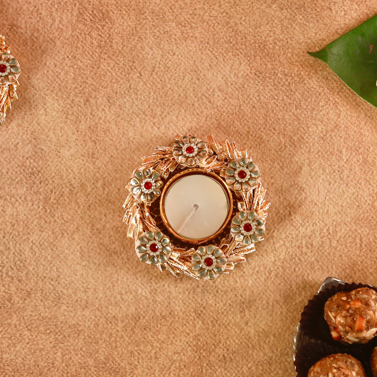 Aarambh Jyoti – Gota Patti & Beadwork Tealight Holders (Set of 2)