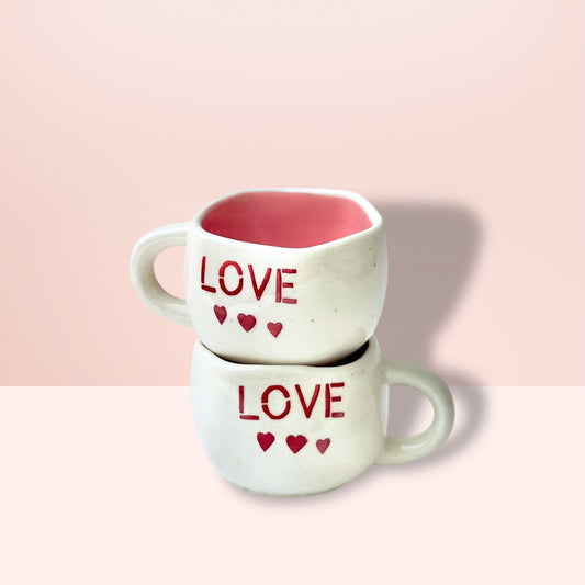Uneven Pink Love Mugs - Set of 2
