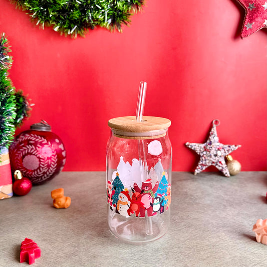 Santa and Friends Christmas Sipper with UV DTF Sticker