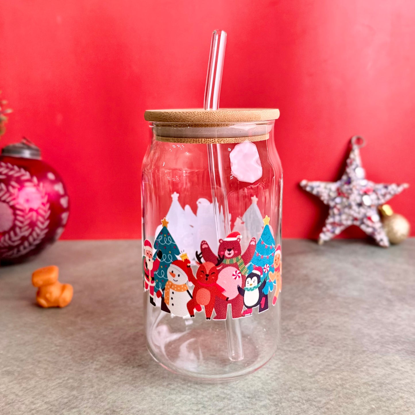 Santa and Friends Christmas Sipper with UV DTF Sticker