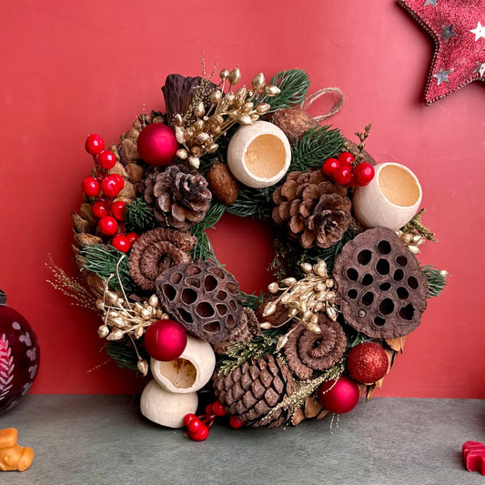 Christmas Wreath - made from dried flowers - rustic and evergreen