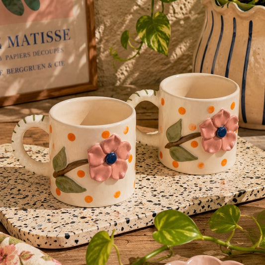 Bougainvillea Polka Flower Mug - Set of 2