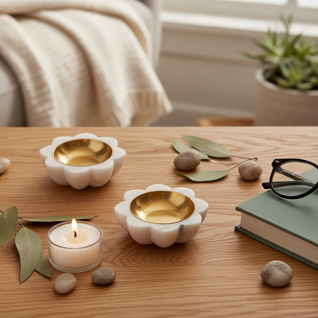 Marble and Brass Luxurious Diyas - pack of two