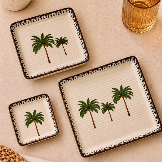 Serene Palm Printed Square Plates and Platters
