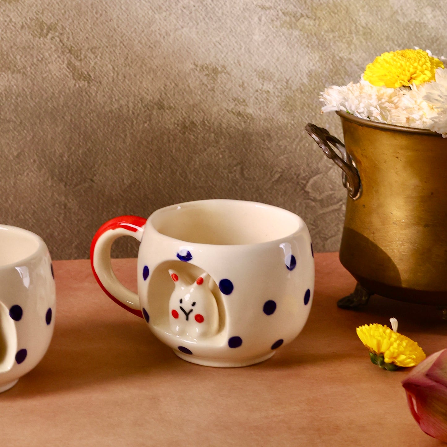 Pixie 4D Blue and Red Bunny Polka Mugs - Set of 2