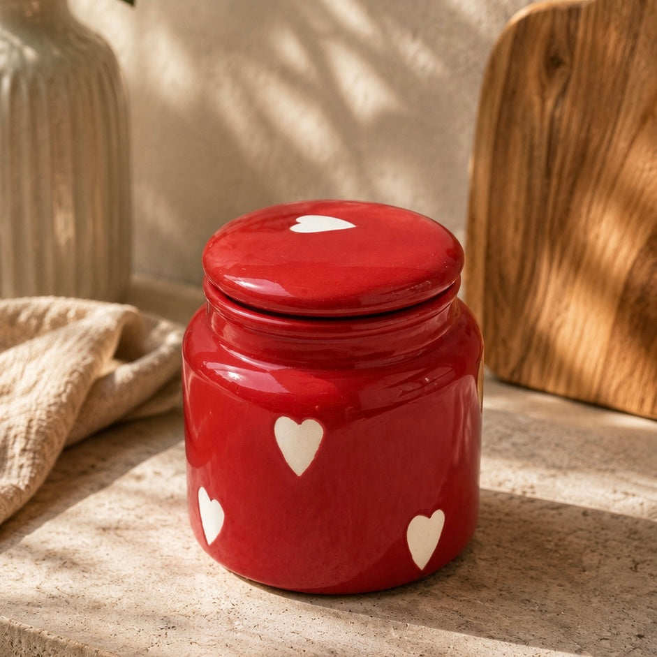 Red Eternal Heart Jar - not airtight - pack of one with minor imperfections