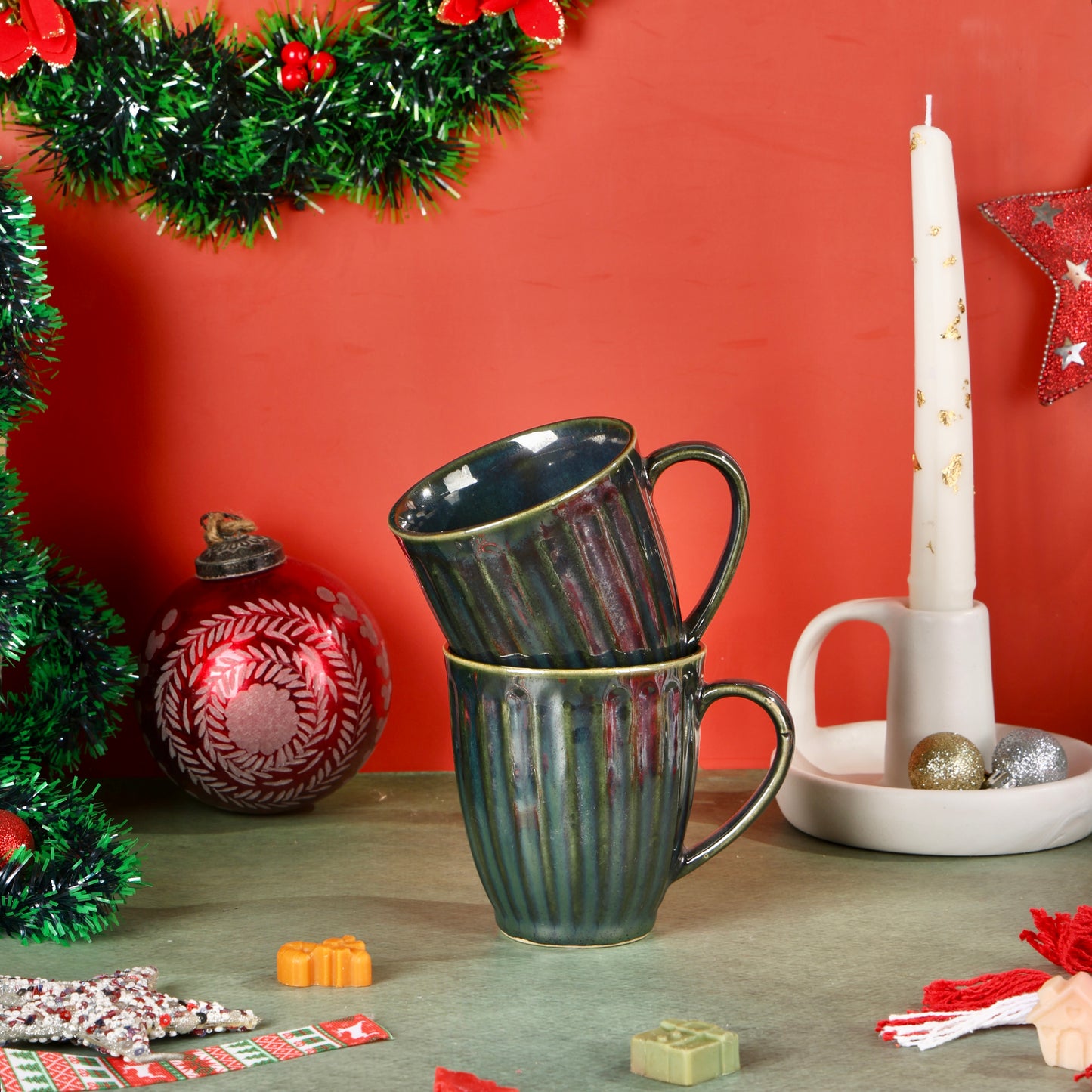 Green Fluted Mug - Set of 2