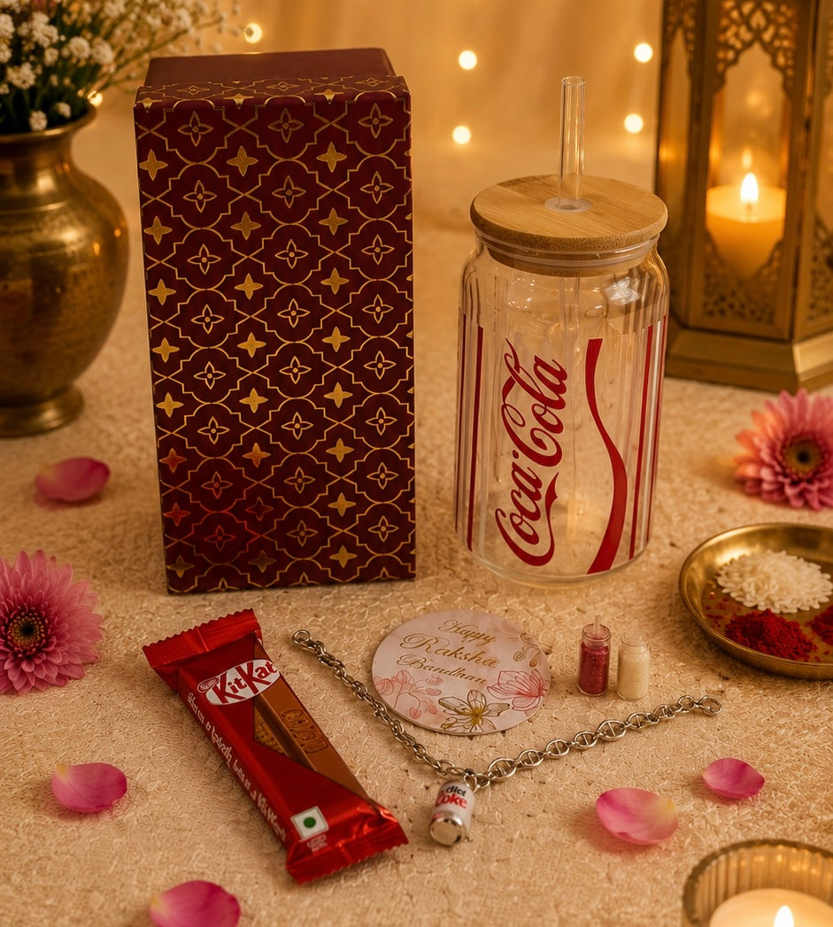 Rakhi Sipper Hamper with UV DTF Glass Sipper