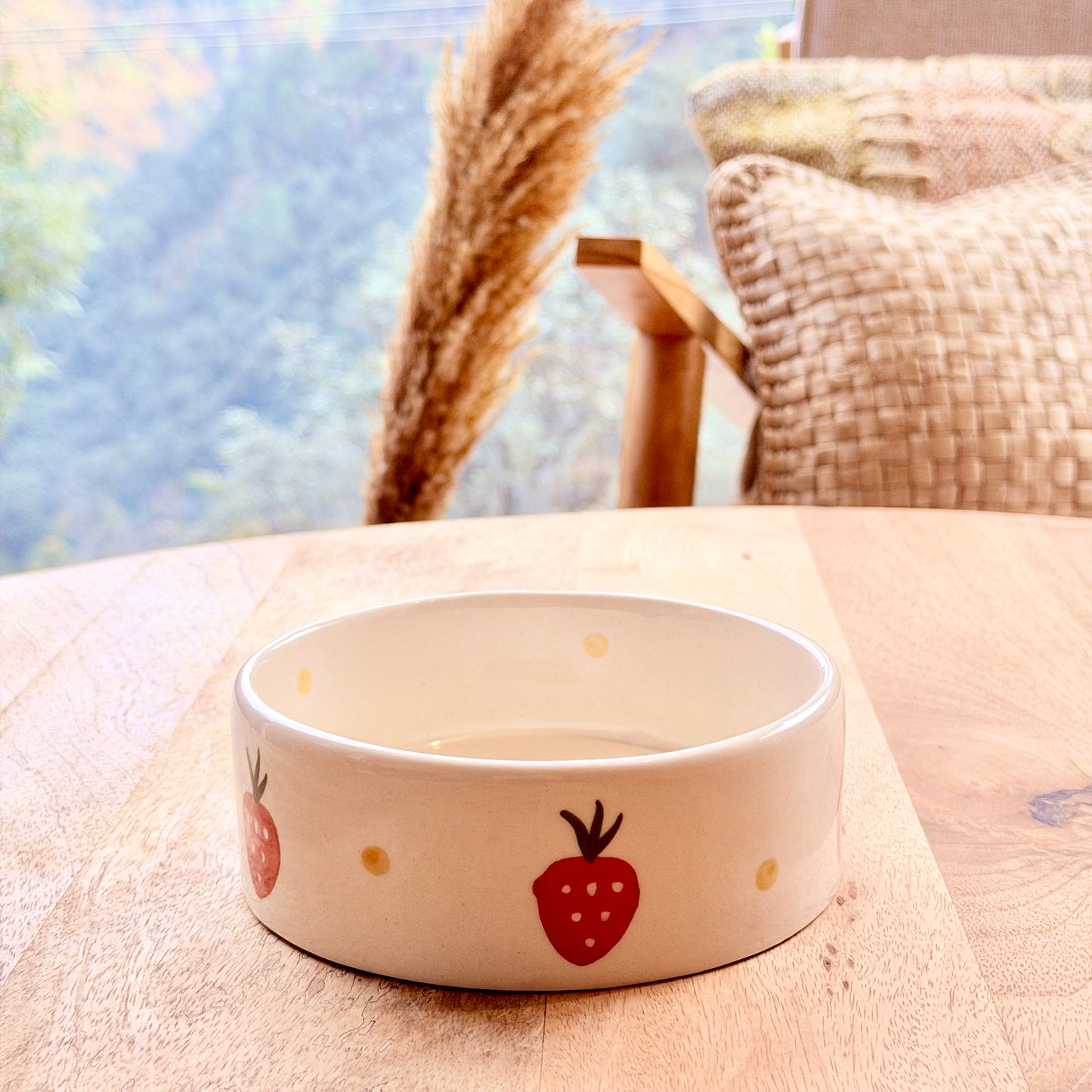 Strawberries and Daisies Handpainted Flat Bowl