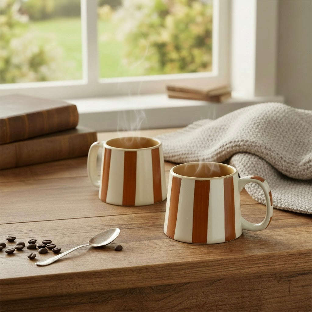 The Zen Stripe Mug Brown - Set of 2