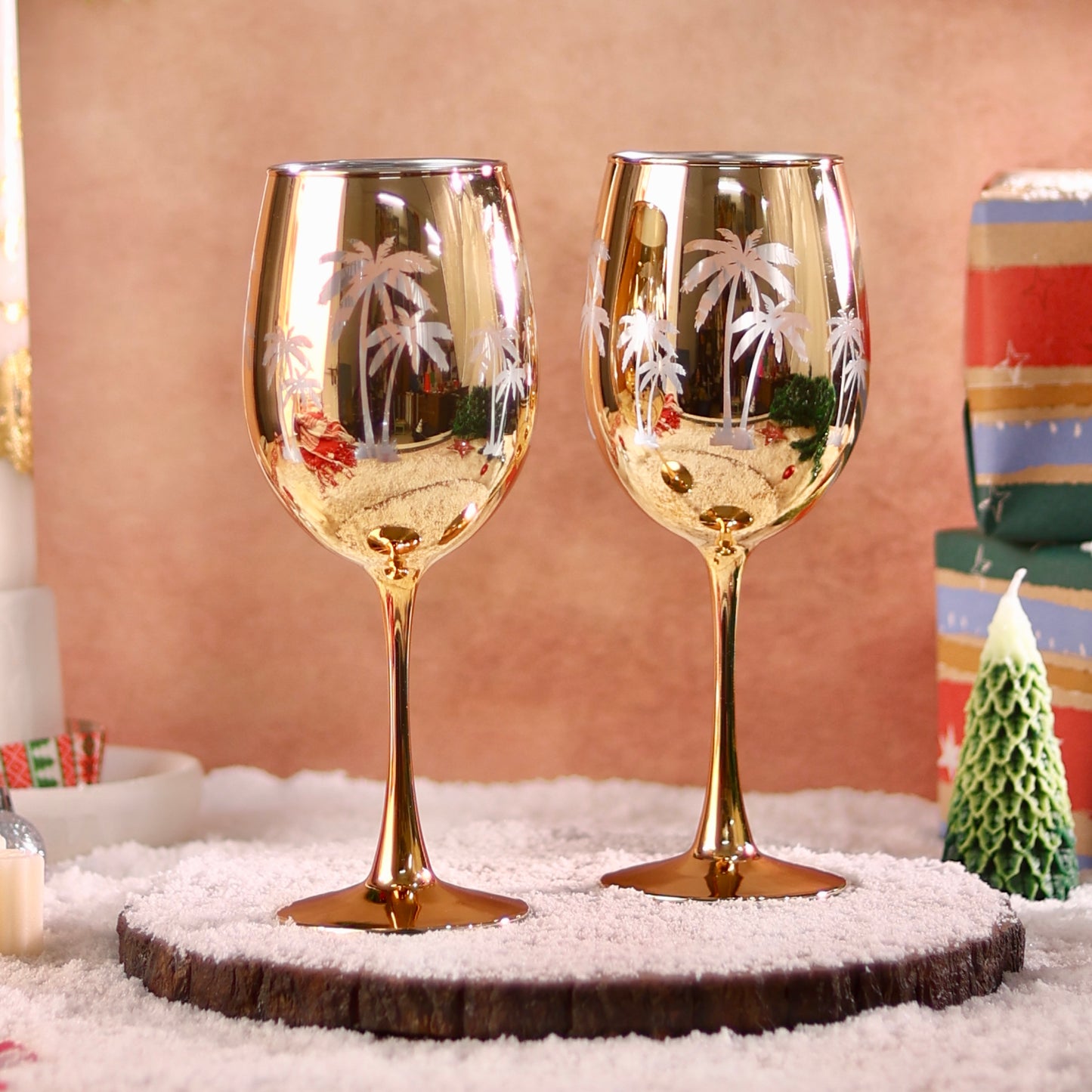 Golden Palms Wine Glasses - Set of 2