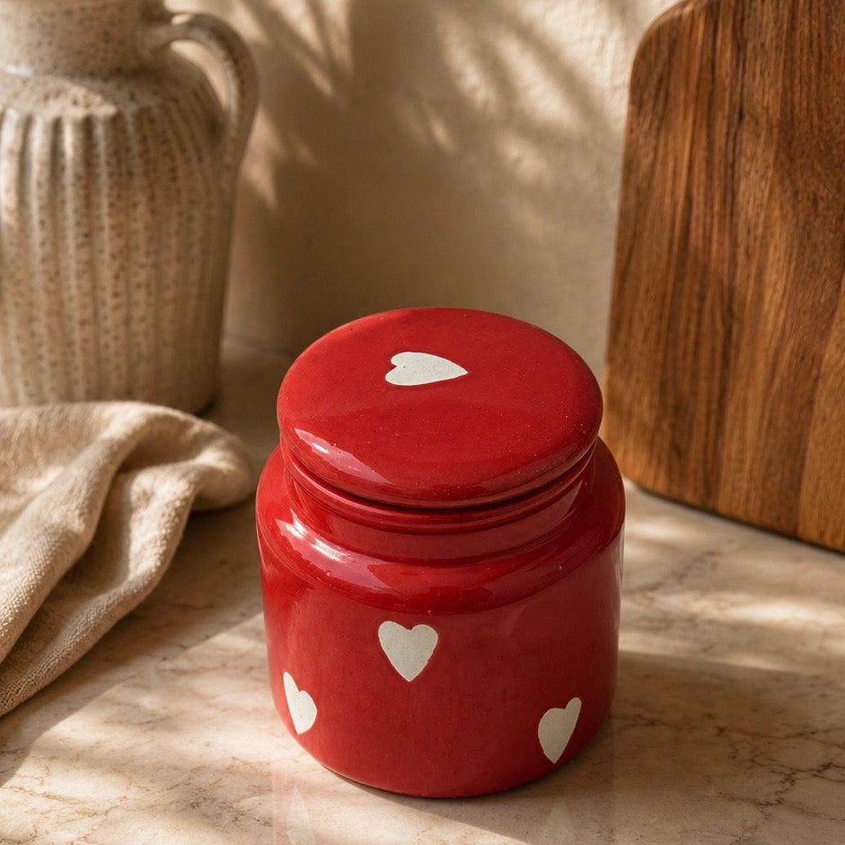 Red Eternal Heart Jar - not airtight - pack of one with minor imperfections