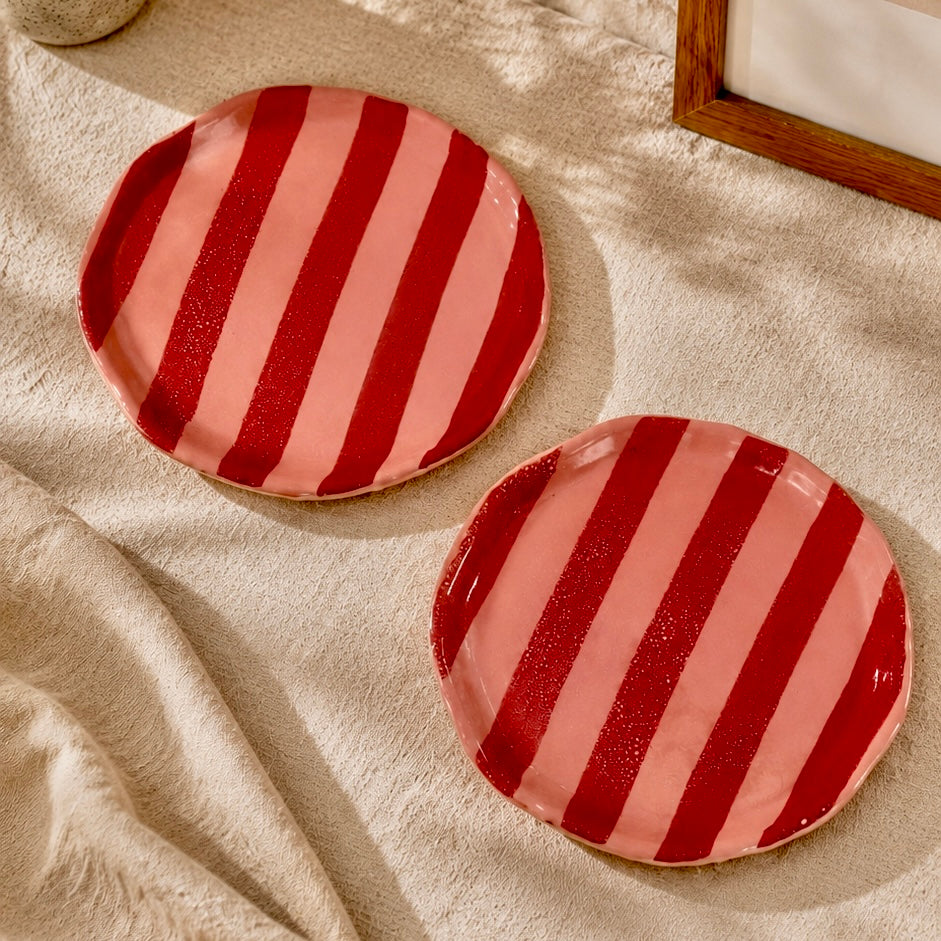 Pink and Red Zen Stripe Snack Plate - Pack of one