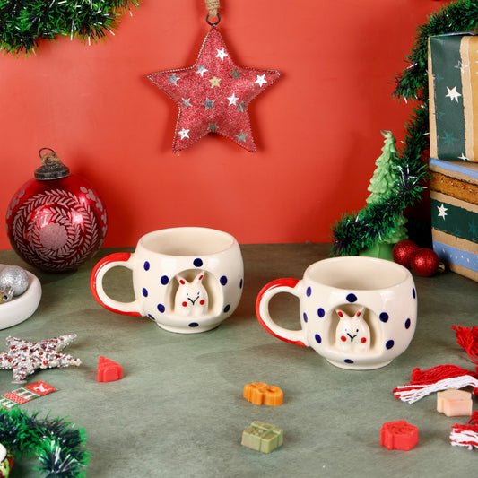 Pixie 4D Blue and Red Bunny Polka Mugs - Set of 2