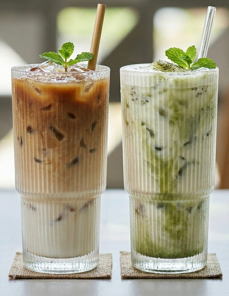 Studio Stria Ribbed Tall Glasses for Cold Coffee and Long Drinks