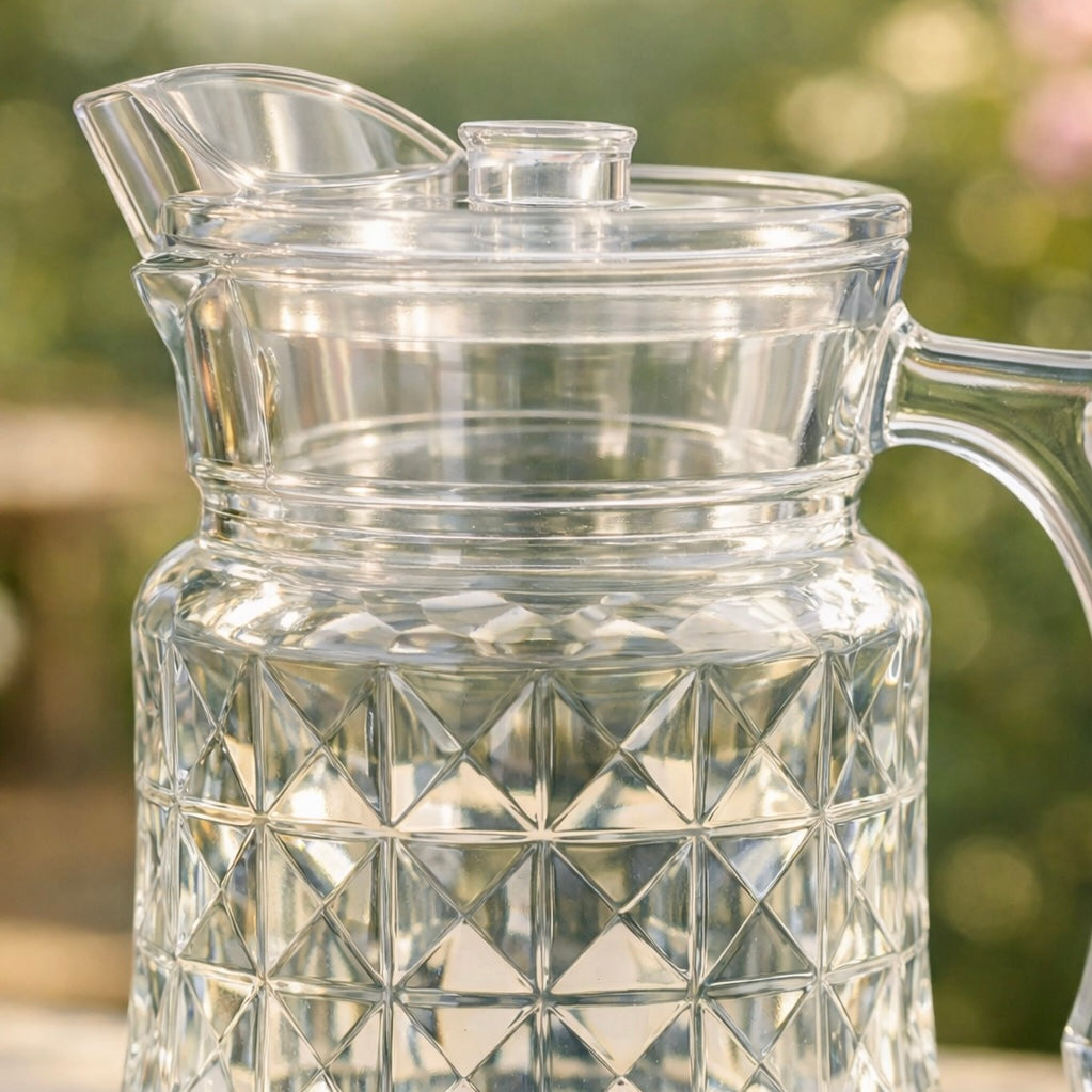 Prism Pour Jug with lid and Set of 6 tall glasses for Juice and Coolers
