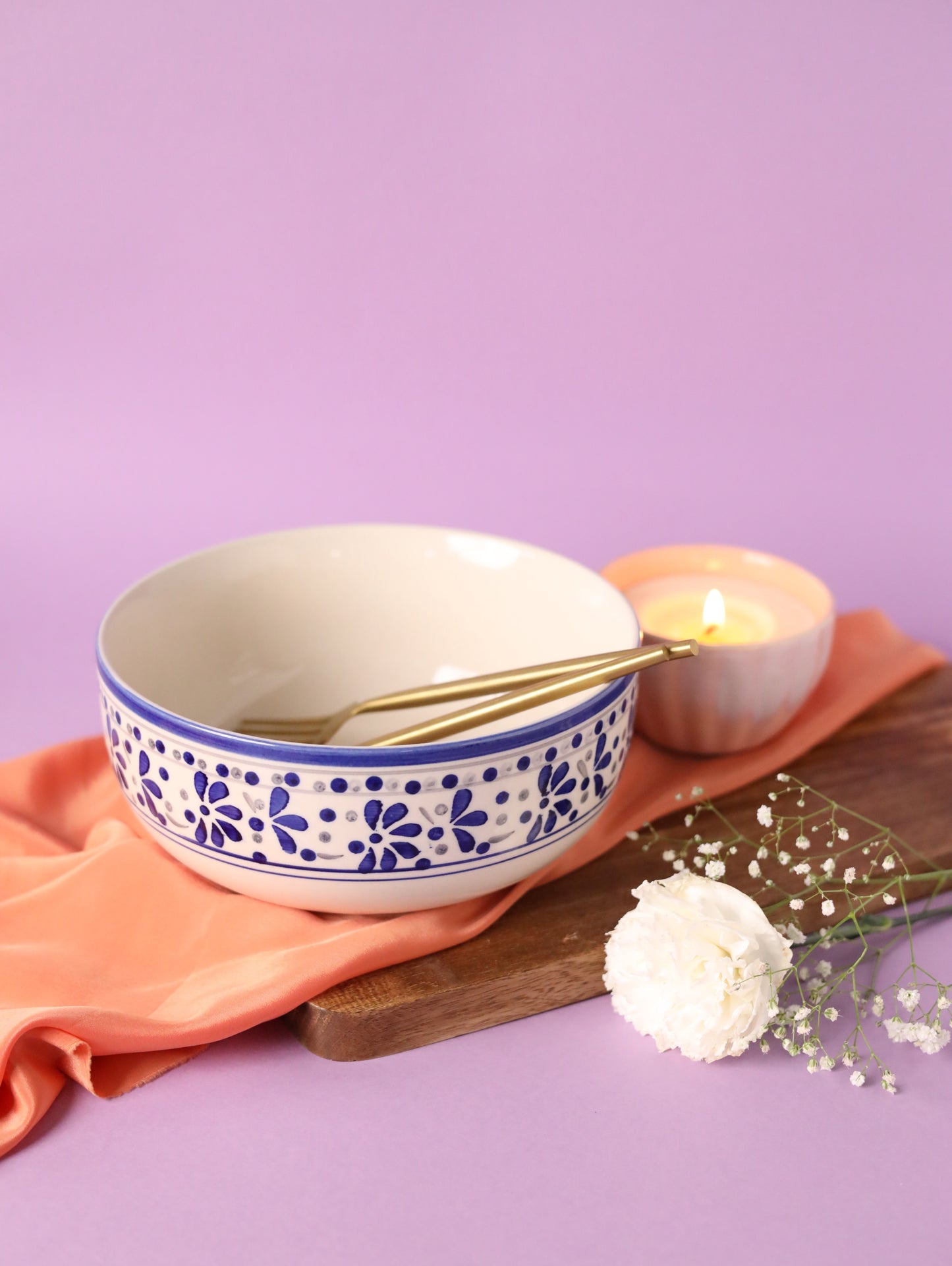 Delicate Blue Handpainted Serving Bowl Large