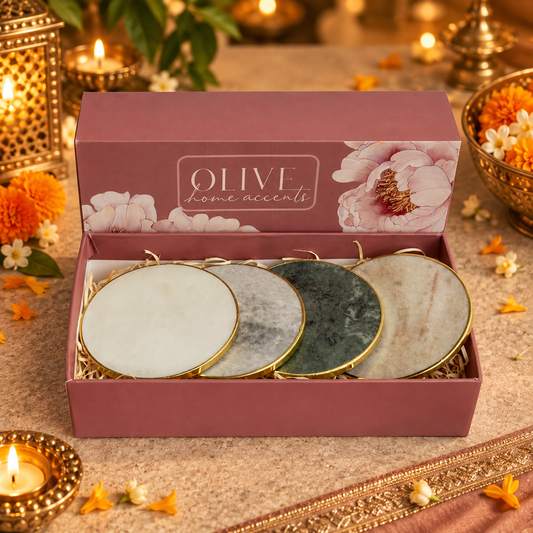 Saanjh - Luxe Marble Coasters with Brass Rim