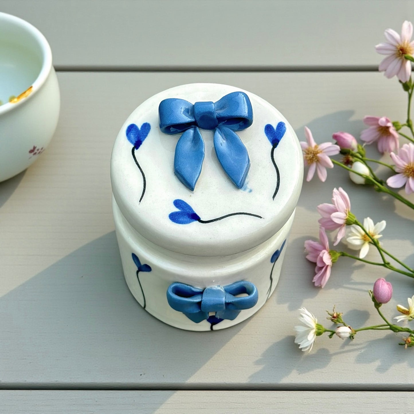 Azure Blue Bow Heart Jar Small - not airtight