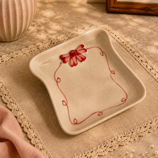 Trellis Pink Bow Snack Plate - Pack of one