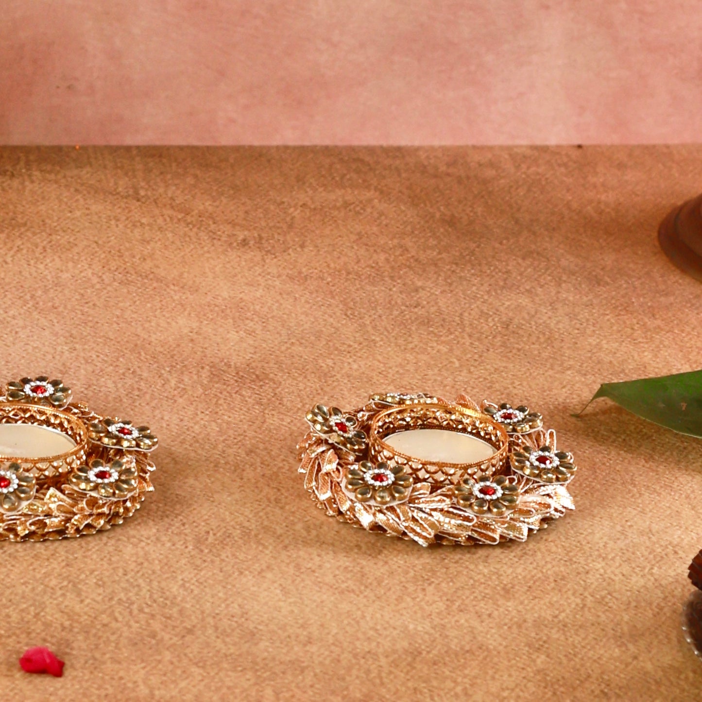 Aarambh Jyoti – Gota Patti & Beadwork Tealight Holders (Set of 2)