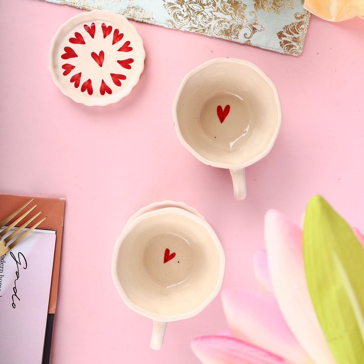 Beating Heart Duo Cup and Coaster Set - Pack of 2 each