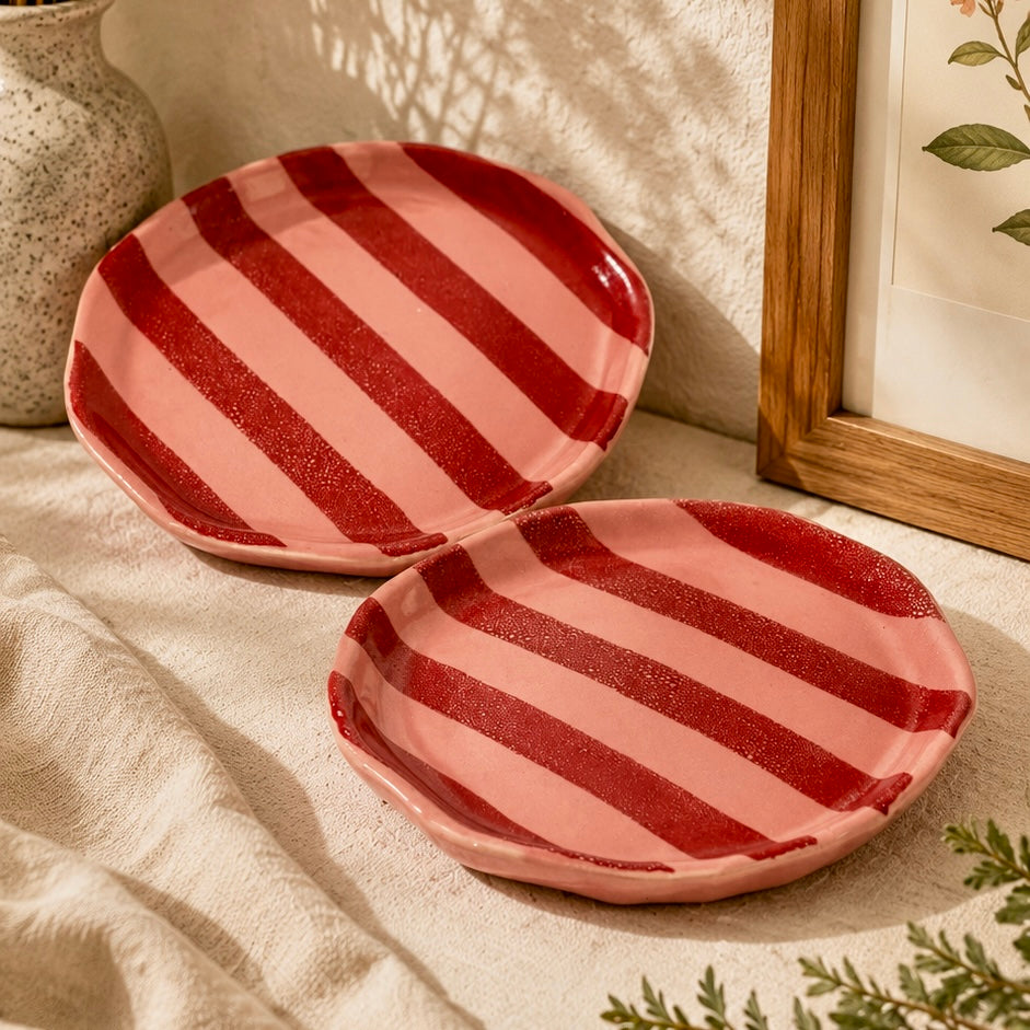 Pink and Red Zen Stripe Snack Plate - Pack of one