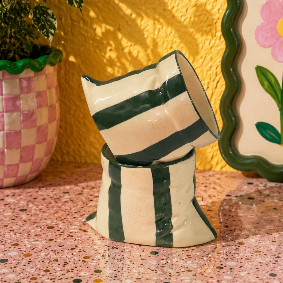 Handmade Bold Stripes Slouchy Handleless Mugs Small