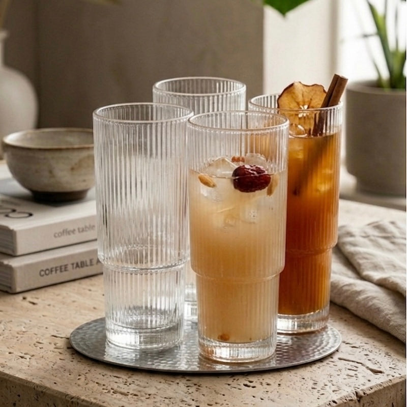 Studio Stria Ribbed Tall Glasses for Cold Coffee and Long Drinks