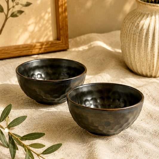 Vamsi Studio Pottery Textured Portion or Dessert Bowl - Set of 2
