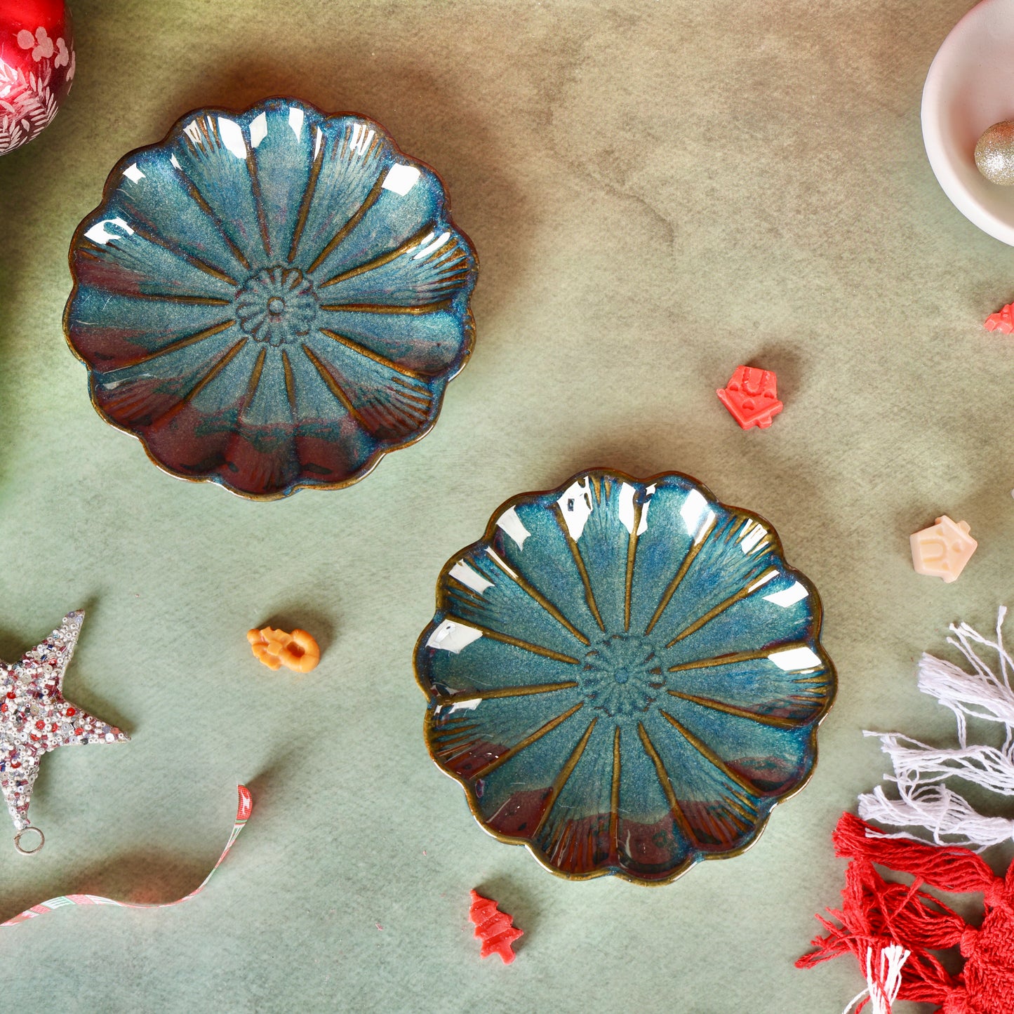 Vera Blue Studio Pottery Scalloped Plate or Trinket Dish