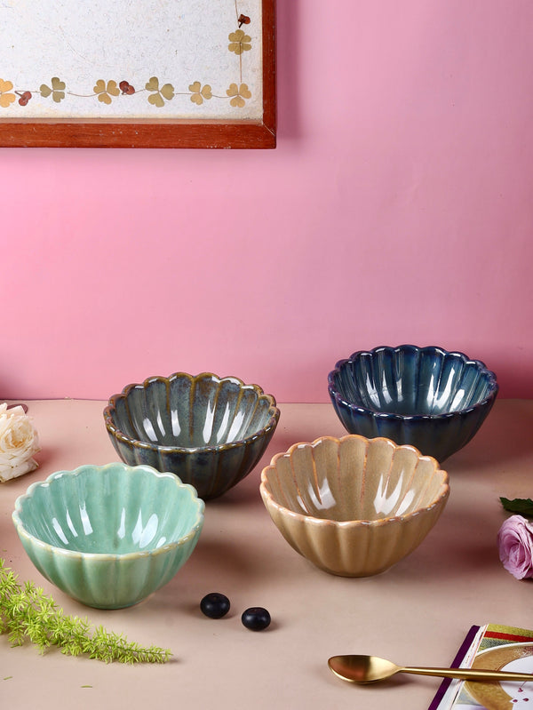 Scalloped Flower Bowls - Beige, Blue, Olive Grey, Green