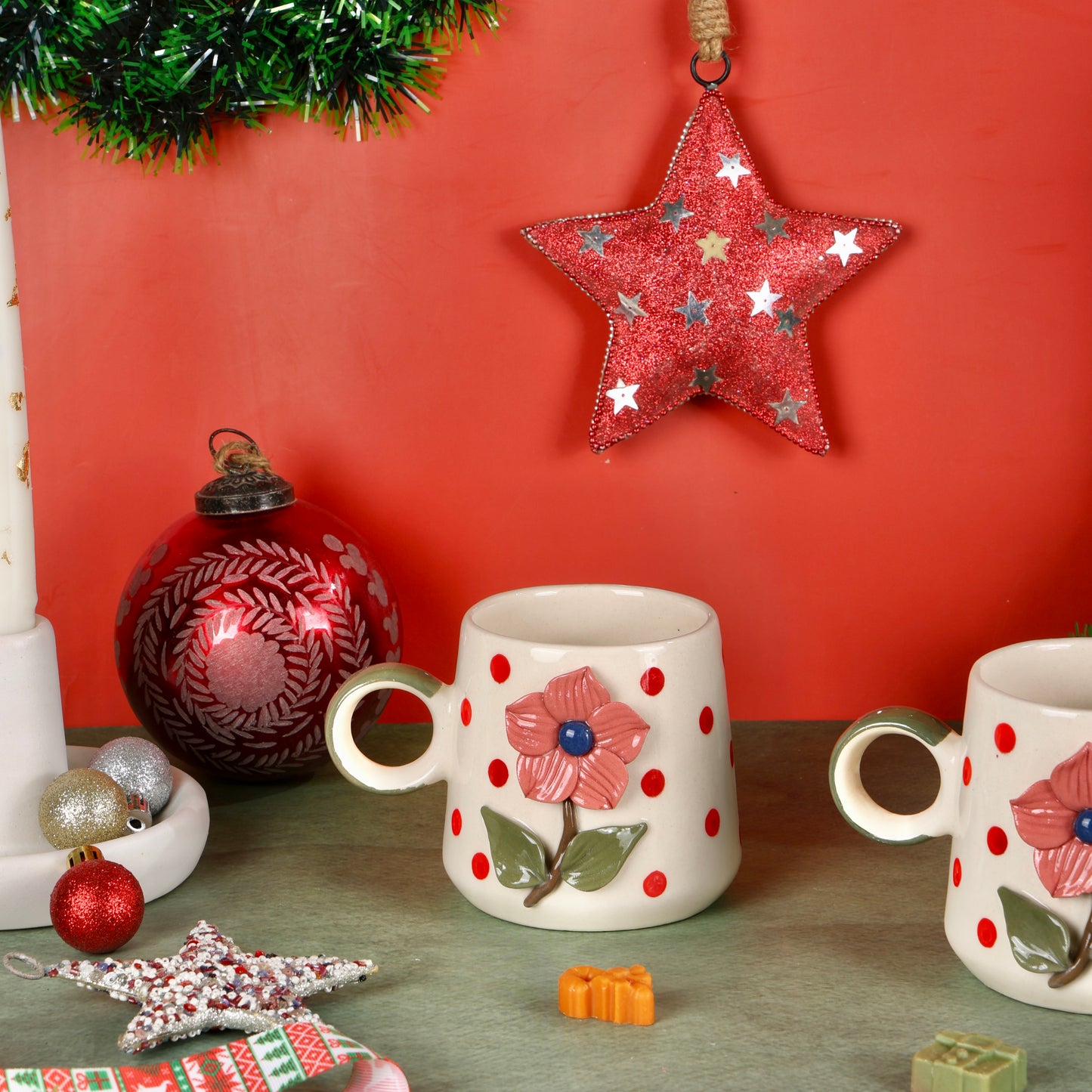 Camellia Polka Flower Mug - Set of 2