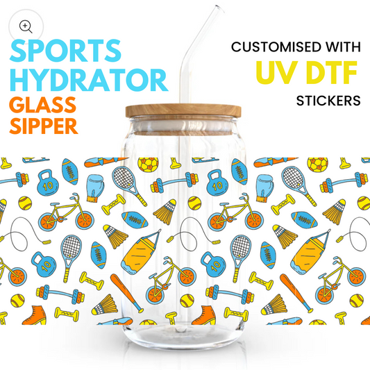 Sports Hydrator Ophelia Glass Sipper - with UV DTF sticker