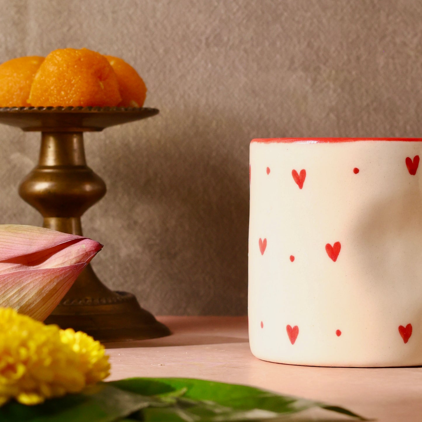 Roshni-e-Gulab Scented Premium Candle in reusable heart ceramic pinched glass - pack of one