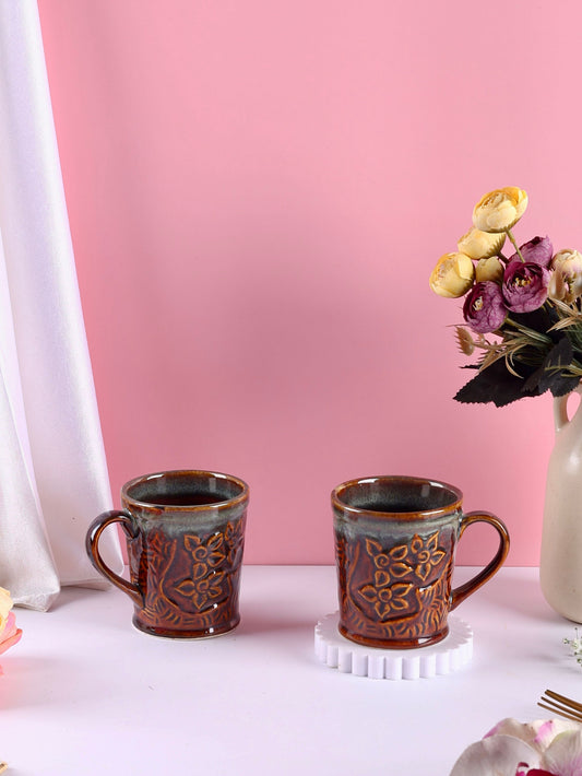 Embossed Dreamy Pastel and Heer Brown Mugs - Set of 2