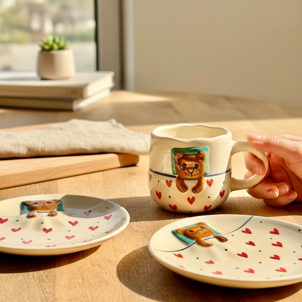 Sleepy Teddy Mug and Snack Plate Set