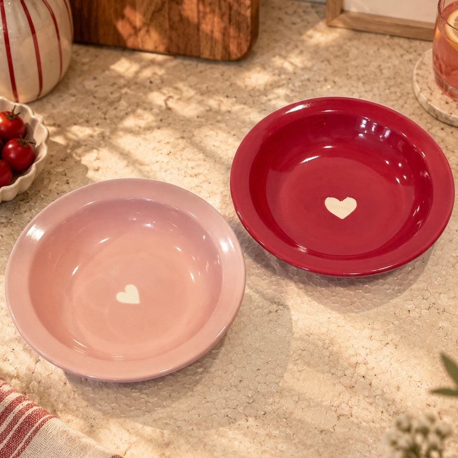 Red and Pink Eternal Heart Pasta Plates - Pack of two