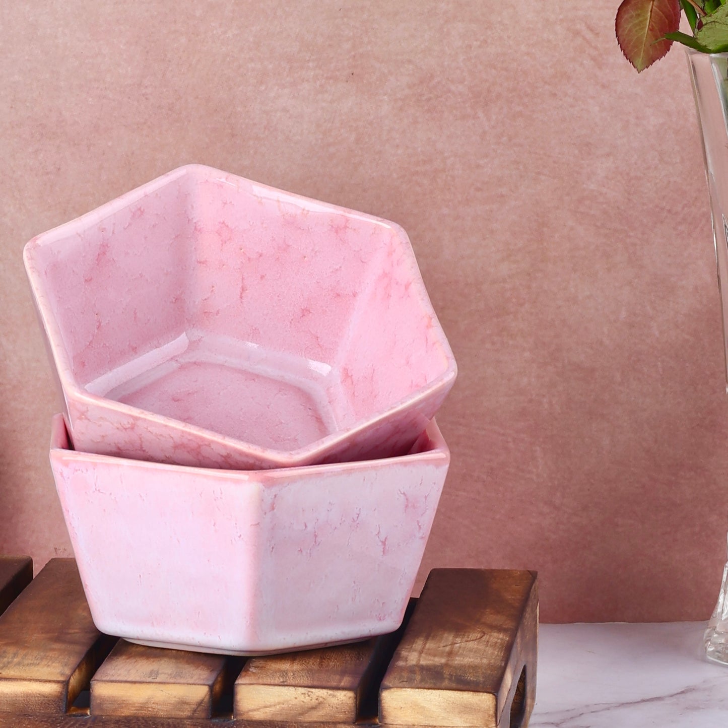 Pink Shaded Hexagon Snack Bowl - Set of 2