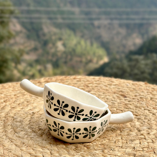 Handpainted dip bowl with handle - Pack of two
