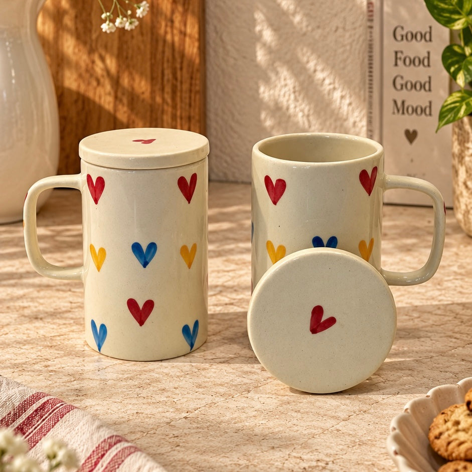 Multi Heart Mug with Lid - Pack of 2